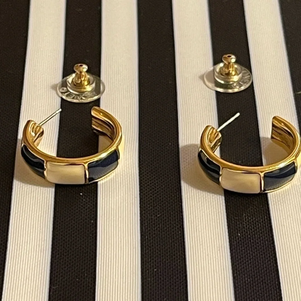 - Monet 22KT Electroplated Navy Blue & Gold Enamel 1” hoop Earrings